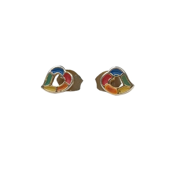 Vintage Rainbow Heart Stud Earrings - Picture 2 of 8
